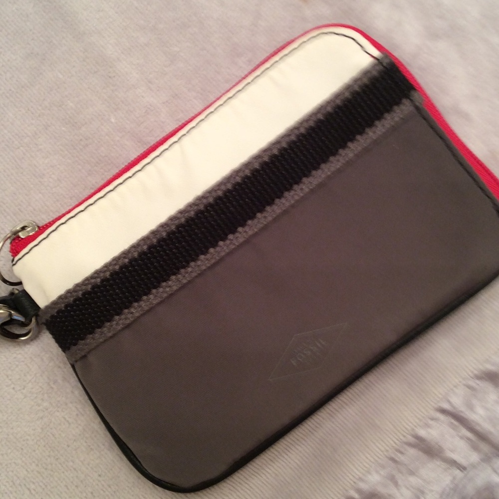 Fossil Gray, White & Red Wristlet Clutch